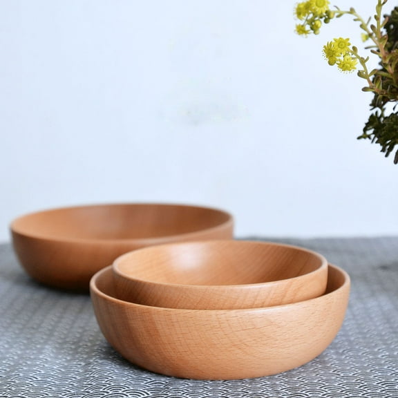 Soimiss 1Pack Large Salad Bowl Serving Light Brown Wood Flat Bottom for Adults Daily Life