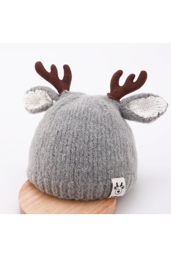 1Pc Grey Woolen Winter Hat Antler Style Knitted Warm Hat with Durable Fine Workmanship