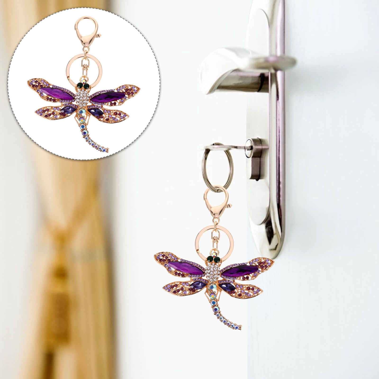YINYA Stainless Steel Dragonfly Keychain - 18k Gold Plated Jewelry Keyring, Gift For Women