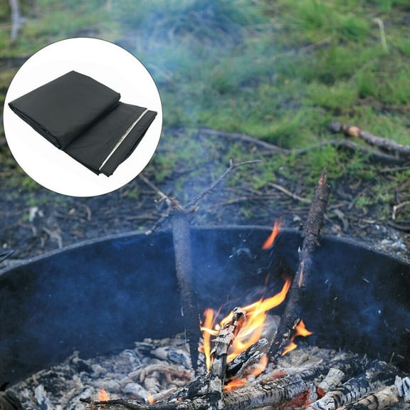 UNOMOR 1Pcs Fire Pit Round Cover Black PVC Coating Weather Protection for Outdoor BBQ
