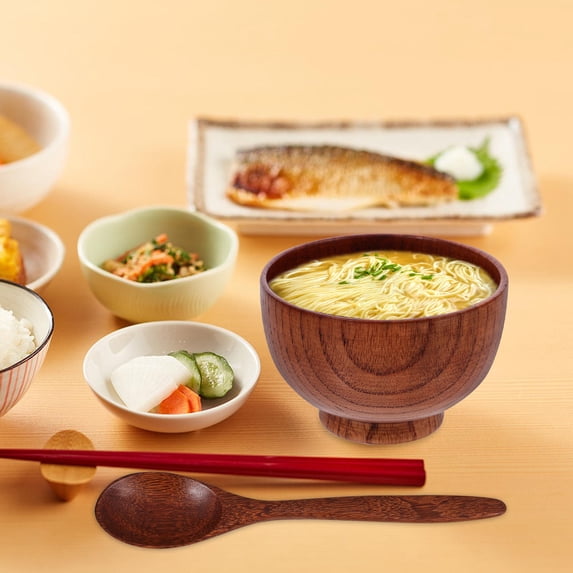 UNOMOR 2 Bowls Wood Soup Bowl Set Rounded Wood Noodle Bowls for Camping Use