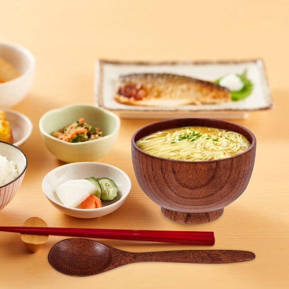 UNOMOR 2 Bowls Wood Soup Bowl Set Rounded Wood Noodle Bowls for Camping Use