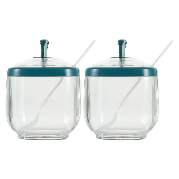 Soimiss 2Sets Transparent Plastic Spice Canister with Spoon for Kitchen Condiment Storage and Home Use