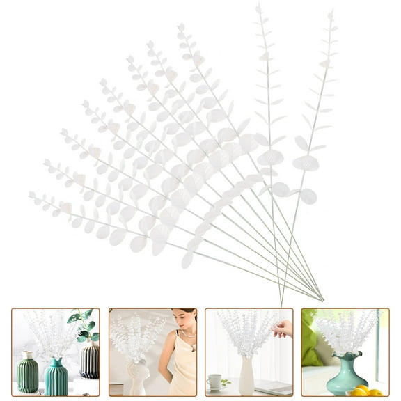 Soimiss 20Pcs Premium Artificial Eucalyptus Leaves White for Vase and Room Decoration