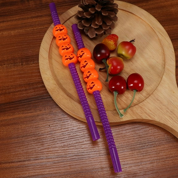 UNOMOR 20pcs  Straw Pack Plastic Pumpkin Straws Perfect For Bar Ktv  Festivities Random Style