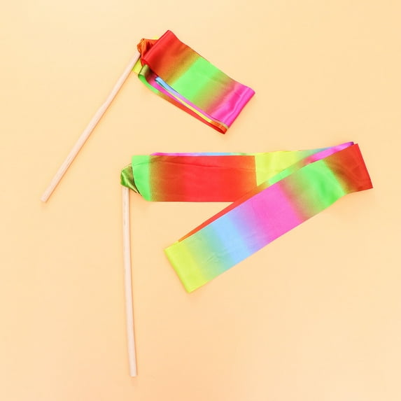 UNOMOR 2Pack Twirling Rod Ribbons Gymnastics Dance Ribbons Wood Assorted Color For Christmas Program