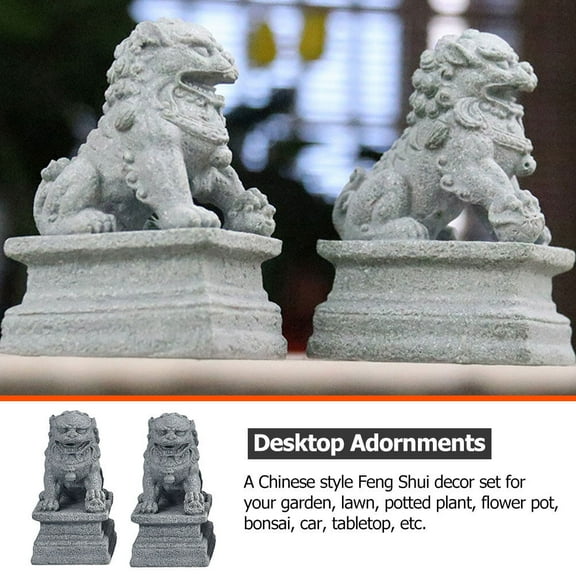 Soimiss Stone Lion Figurines Guardian Lion Statues Grey 2Pcs