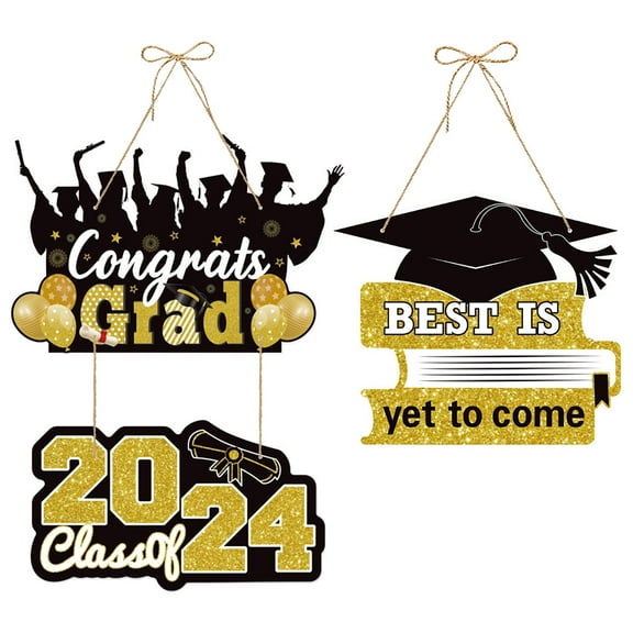 UNOMOR 2Pcs Graduation Season Photo Props Paper Hanging Sign Assorted Color for Class of 2024 Garden Decor