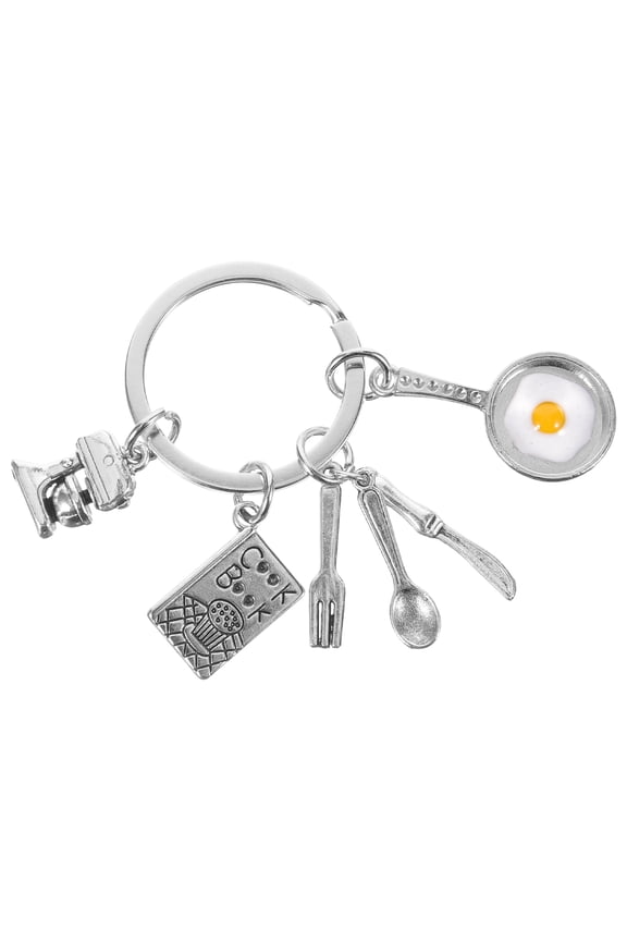 2Pcs Fried Egg Tableware Keychains Alloy Durable Decorative Key Rings for Car Keys and Bags