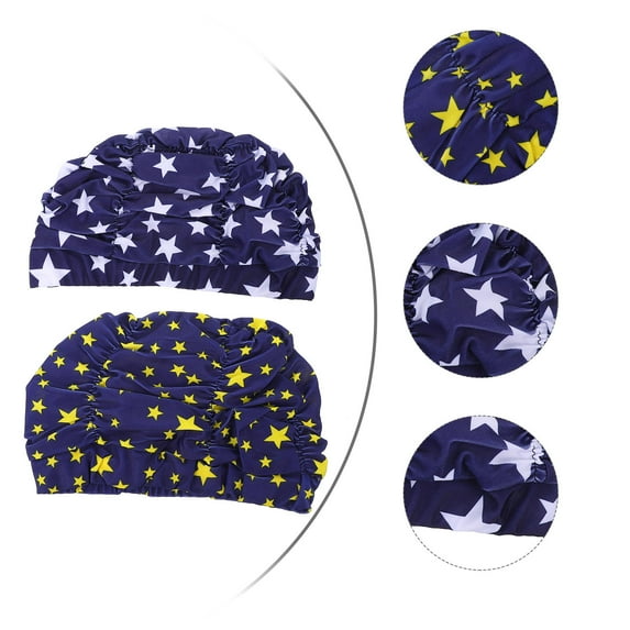 UNOMOR 2Pcs Unisex Polyester Swimming Cap Adult Chinlon Blue with White Stars Reduce Fatigue