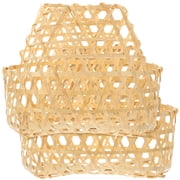 UNOMOR 2Pcs Woven Design Handheld Bamboo Basket Khaki Vegetable Storage for Decoration