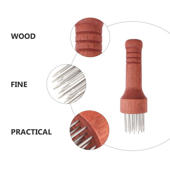 Soimiss 2Pcs Pork Tenderizing Tool with Multiple Stainless Steel Needles and Wooden Handle