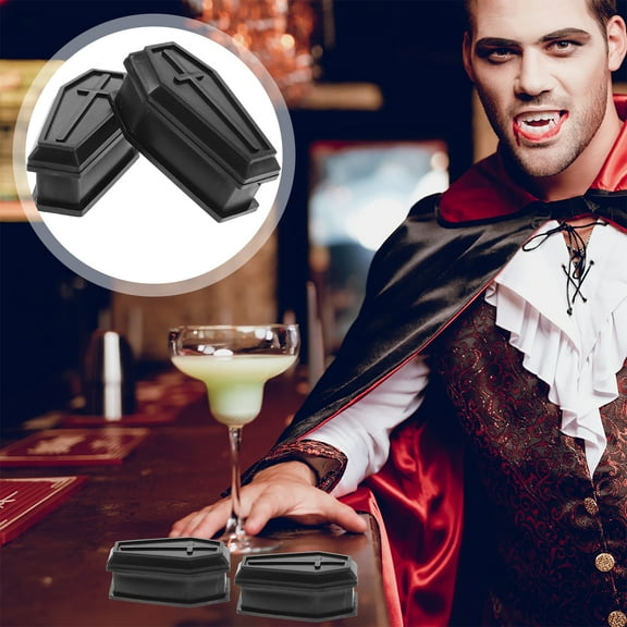 UNOMOR 2Pcs Props Black Plastic Coffin Adornment for Halloween Party