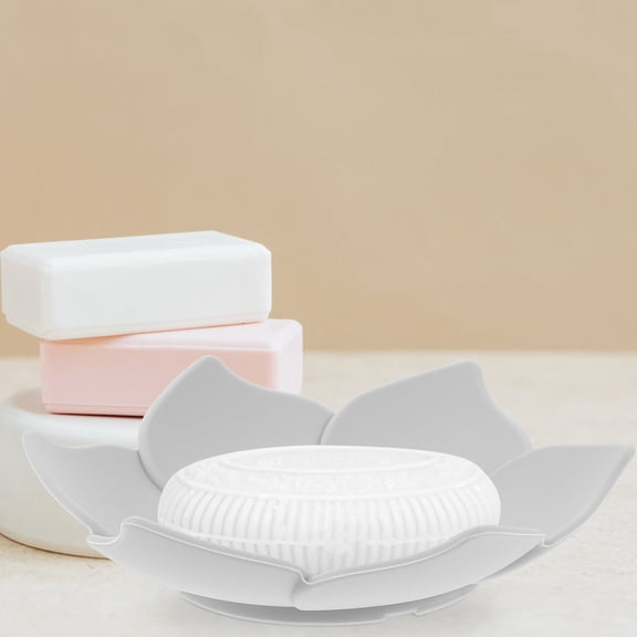 Soimiss 2Pcs Silicone Flower Soap Holder Grey with Self Draining Design for Bathroom Sink