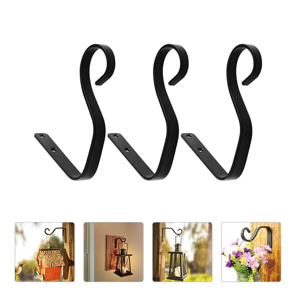 Soimiss 3Pcs Iron Wall Hooks Black Metal Lantern Hanging Racks for Indoor Outdoor Use