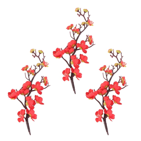 Soimiss 3Pcs Artificial Wintersweet Branch Red for Wedding Decoration and Dining Table Adornment