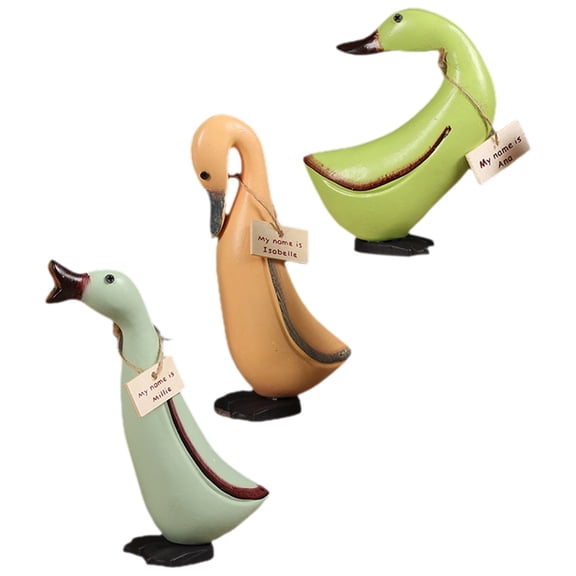 UNOMOR 3pcs Animal Statue Duck Figurine Decoration Wood Animal Decor Wedding present
