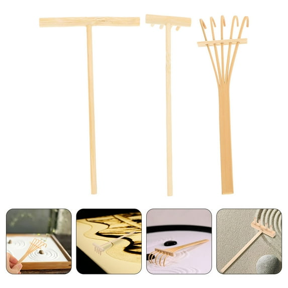 UNOMOR 3pcs of Sandbox Mini Rakes Set Garden Sand Rakes Bamboo for Wave Making Meditation