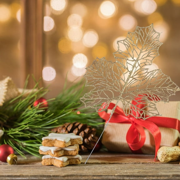 UNOMOR 4PCS Fall Tree Decorations Plastic Golden Lifelike Faux Maple Leaf Stems