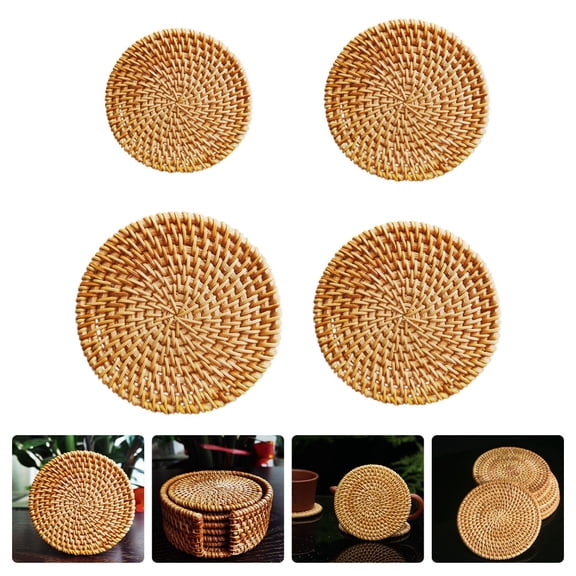 UNOMOR 4PCS Woven Pot Mat Rattan Anti-Scalding Elegant Cafe Use