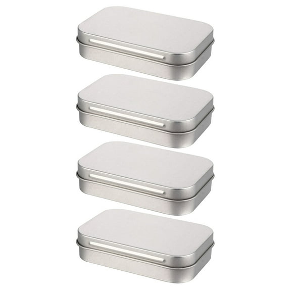 Soimiss 4Pcs Plated Silver Tinplate Storage Boxes with Lid Portable Organizer for Small Accessories and USB Flash Drives