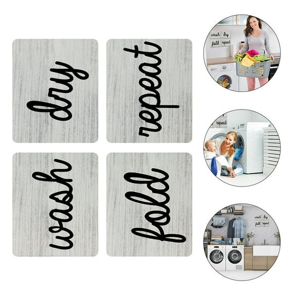 UNOMOR 4pcs Decorative Laundry Sign Farmhouse Wall Art For Laundry For Home Hotel Shop Decor