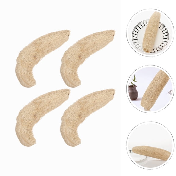 Soimiss 4Pcs Beige Natural Loofah Sponges for Dish Washing Home Kitchen Cleaning Tool