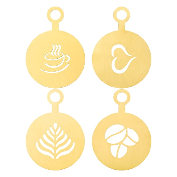 Soimiss Reusable Golden Stainless Steel Latte Art Templates for Coffee and Cake 4Pcs