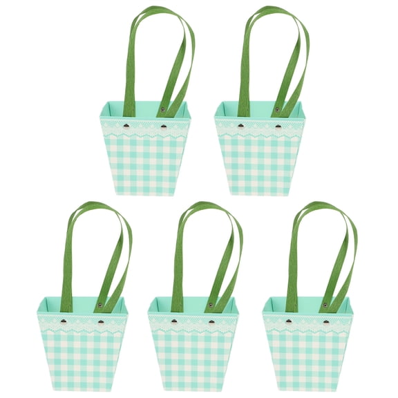 Soimiss 5Pcs Flower Bouquet Bags with Handles Assorted Color Plaid Lace Pattern for Decor