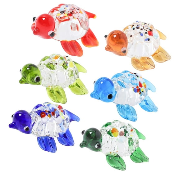 Soimiss 6Pcs Glass Turtle Figurines Assorted Color Adorable Desktop Decor for Home