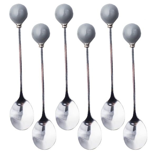 Soimiss Ceramic Handle Mini Spoon for Dessert Coffee Made of Stainless Steel and Ceramic Grey 6 Pieces