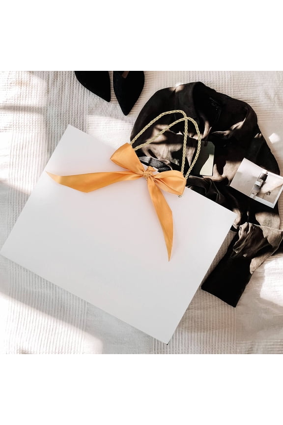 8Pcs White Paper Shopping Handbags with Bowknot Design Sturdy and Easy to Carry