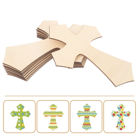 UNOMOR 8pcs Poplar Wood Unfinished Cross Shaped Cutouts for Decoration and Home Use