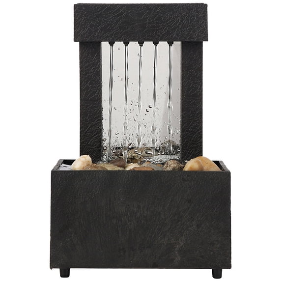 UNOMOR Black Desktop Water Fountain with ABS and Pebble Materials for Decorative Use 1 Set