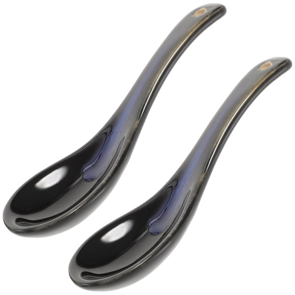 Soimiss Elegant Blue Ceramic Spoon Heat-Resistant Porridge Soup Tableware for Kitchen 2Pcs
