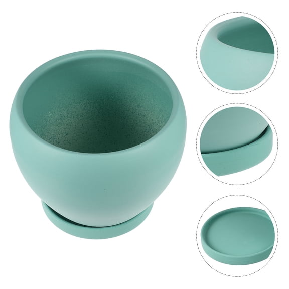 Soimiss Simple Ceramic Flower Pot Blue 1Pack With Tray For Indoor Gardening