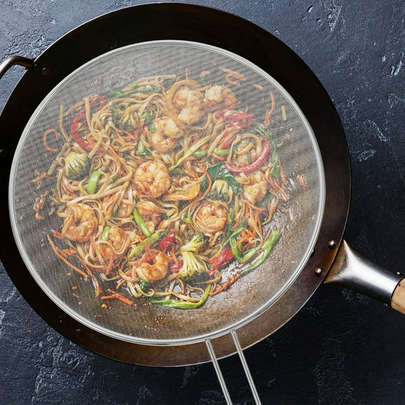 Soimiss Plated Silver Stainless Steel Splatter Guard with Fine Mesh for Frying Pan Protection