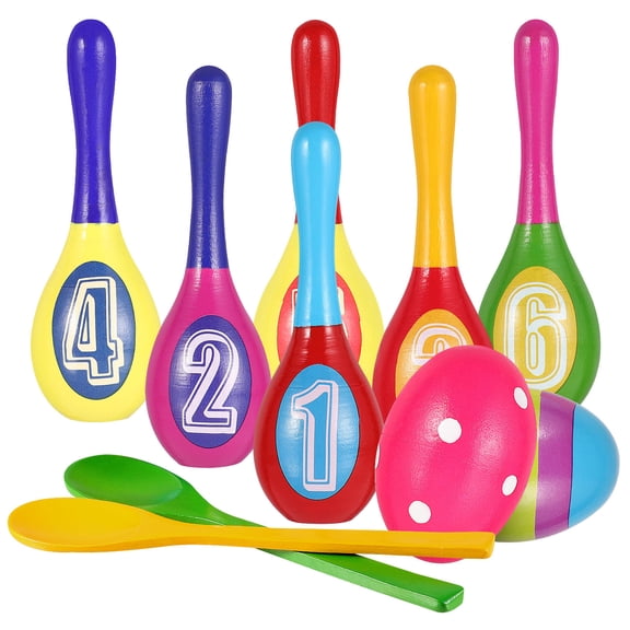 UNOMOR Easter Bowling Game Set Wooden Toys for Playing with Colorful Easter Elements 6.5 Inches