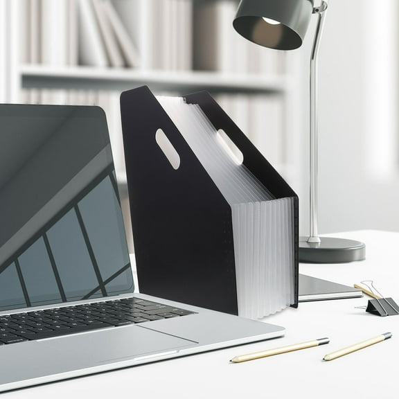 Soimiss Black Desktop Plastic Accordion File Folder for Documents and Letter Organization