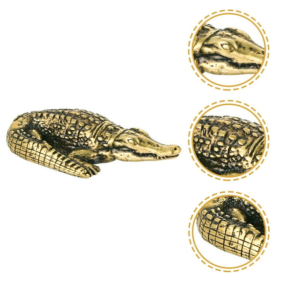 UNOMOR Garden Animal Ornaments Brass Crocodile Statue Golden 1Pcs Tabletop Decor