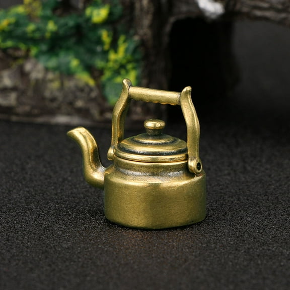 UNOMOR Golden Brass Mini Teapot Decor for Home Office DeskCraft Perfect present with Retro Style