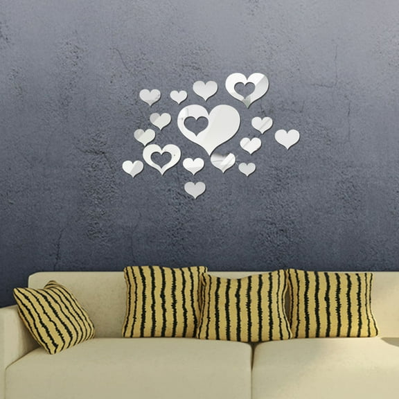 UNOMOR Heart Mirror Wall Decal Electroplated Design Plastic Reusability 1 Set for Homeowners