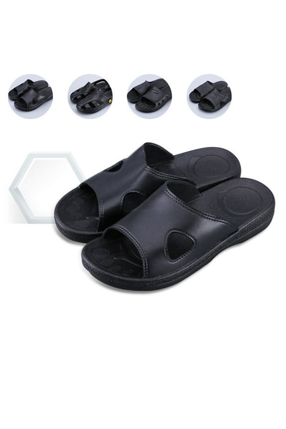 Indoor Slippers Men Anti Static Slippers Black PU 1 Pair Ideal For Clean Room Use