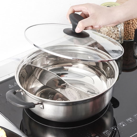 Soimiss 1Pc Stainless Steel Hot Pot with Handles Dual Cooking Pot for Gas and Induction Stoves