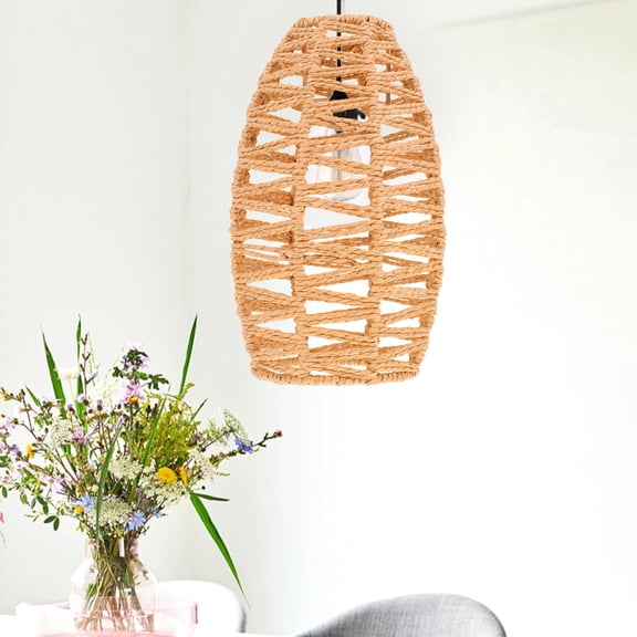 UNOMOR Lampshade Paper Rope Woven Lampshade Oval Dome Simple and Elegant Design 1Set