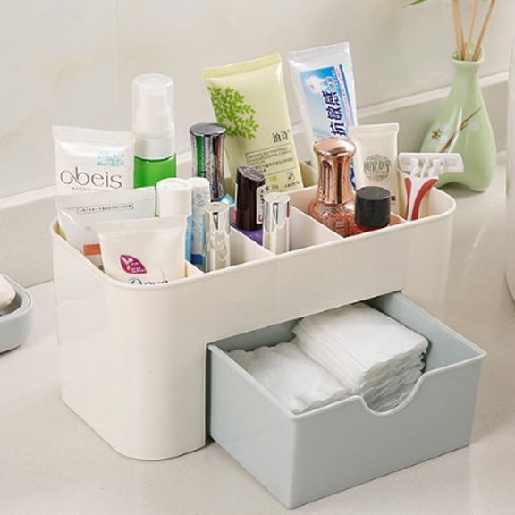 Soimiss Desktop Makeup Drawers Blue Durable PP Material Tabletop Cosmetic Organizer with Non Slip Base