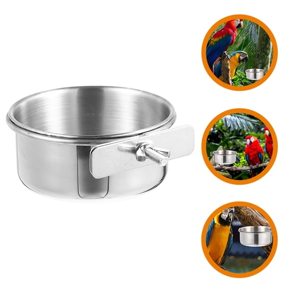 UNOMOR Parrot Feeding Basin Stainless Steel Feeding Cup 1Set for Feeding Time