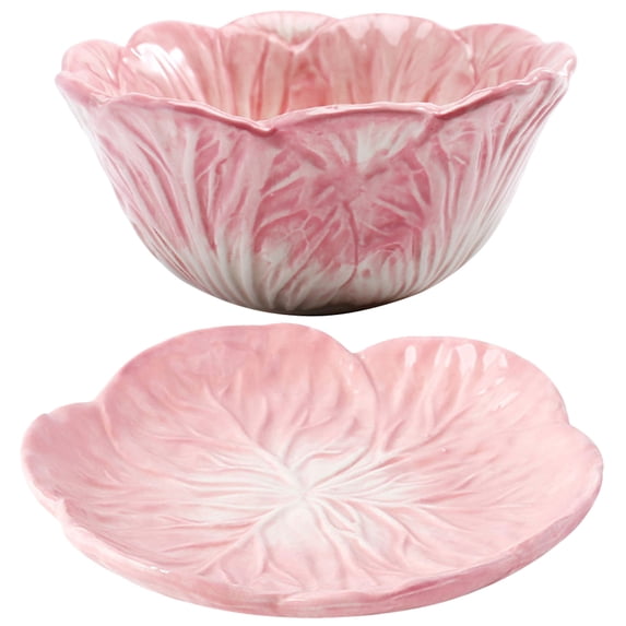 UNOMOR Pink Ceramic Cabbage Bowl for Storage Using Material for Microwave Oven Dishwasher 1 Set