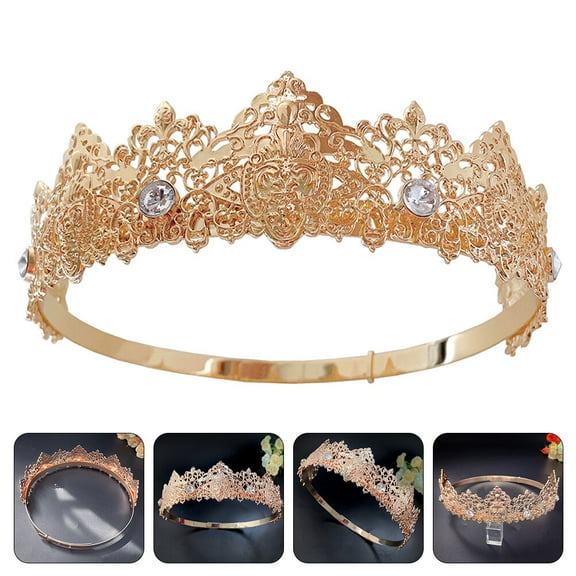 UNOMOR Prom Queen Crown Circular Hair Decoration White Zinc Alloy 1Pcs for Dance Parties