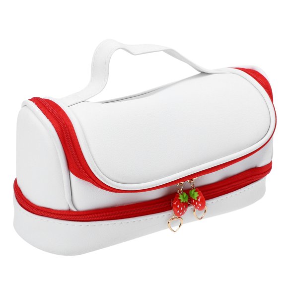 Soimiss Makeup Toiletry Bag in Red with Dual Layers for Phone Lip Gloss and Nail Tools